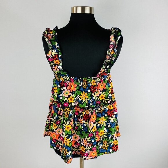 Shein Curve Colorful Variety Of Flowers Print Ruffle Strap Sleeves Tank Top 0XL - Picture 5 of 8